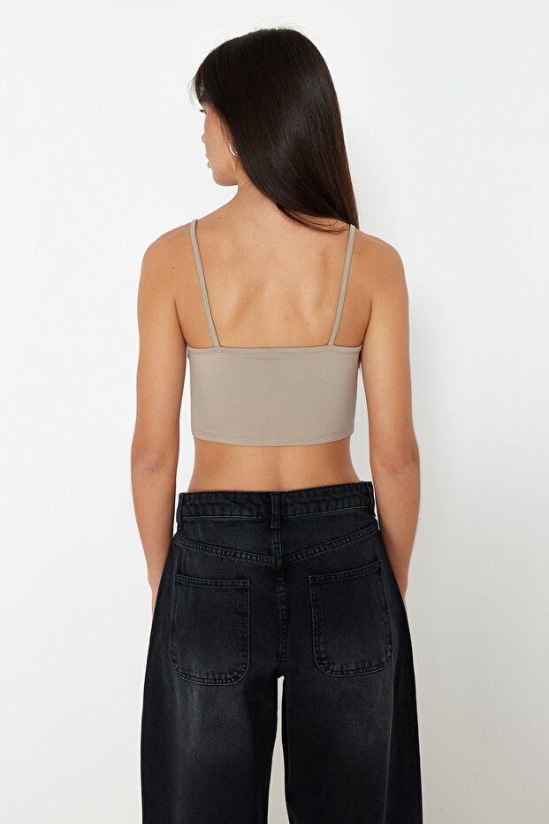 Siyah-Vizon 2'li Paket Poliamid İçerikli Askılı Crop Fitted Esnek Örme Atlet TWOSS24AL00053 - 3