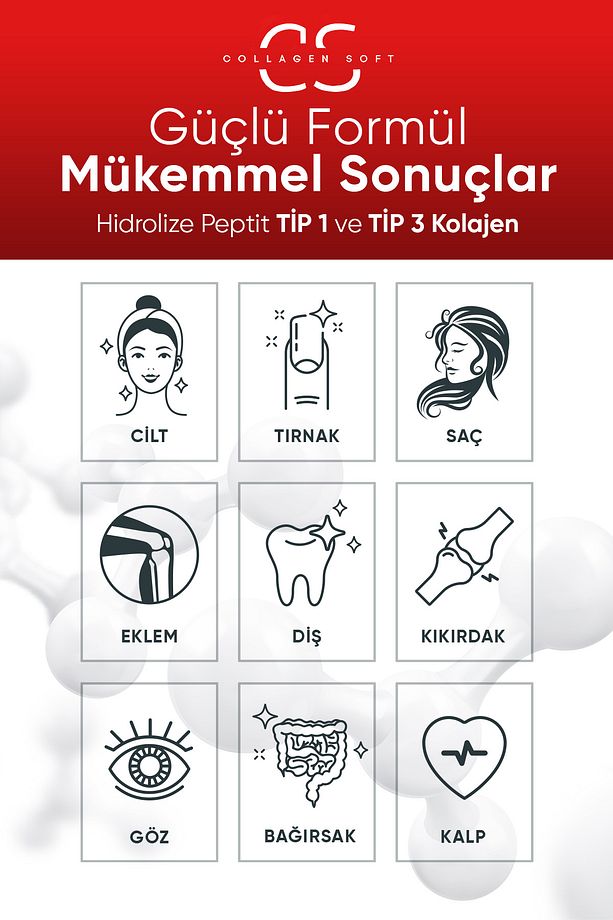 Hidrolize Tip 1 ve Tip 3 Kolajen Peptitler, Biotin ve 15 Amino Asit İçeren 60 Tablet - 3