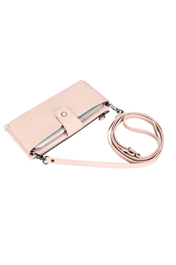 Genuine Leather Women's Wallet Bag with Strap, Phone Compartment, Card and Coin Compartments - Name Can Be Written