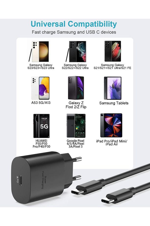 Samsung Galaxy S21/S22/S23/24/S24 Plus/S24 Ultra Uyumlu Hızlı Şarj 25W USB-C Type-C PD Şarj Cihazı - 7
