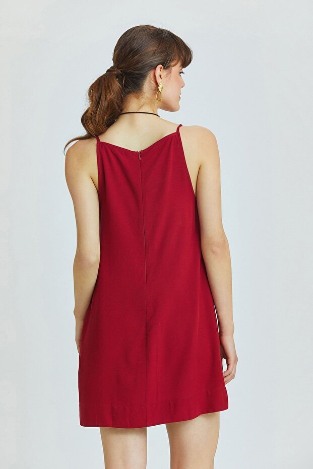 Basic Mini Yazlık Elbise Bordo - 4