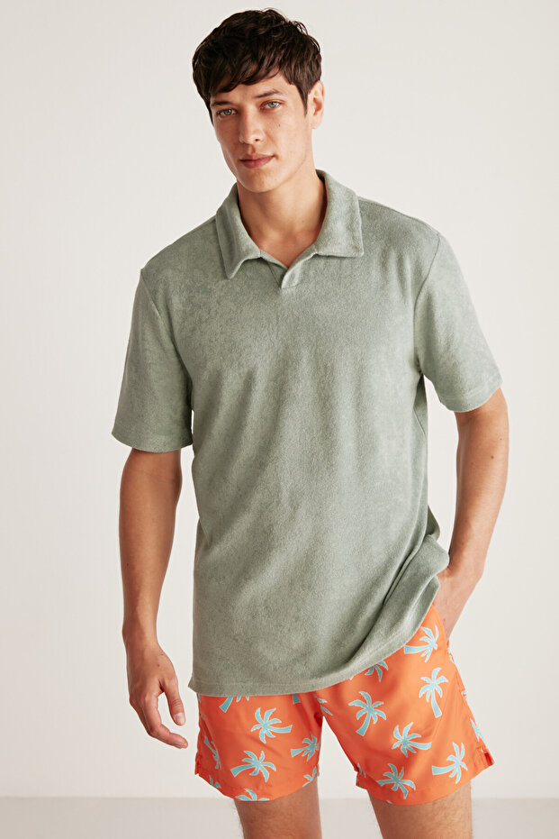 Męski T-shirt polo Todd z frotte, grubym, teksturowanym zielonym T-shirtem polo - 1