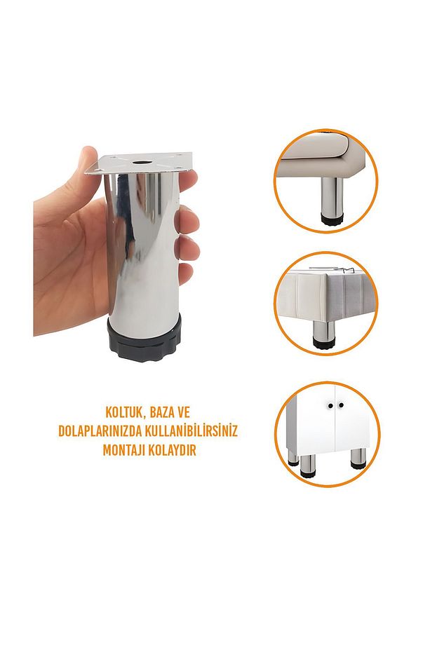 4 Adet Ayarlı Metal Ayak 15 CM Lüx Baza Dolap Koltuk Mobilya Kanepe Ayağı Krom Destek Ayağı - 2