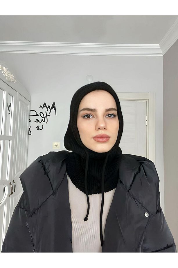 Balaclava Fitilli Triko Örgü Bere Başlık | Bağcıklı Kapşonlu Bere - 4