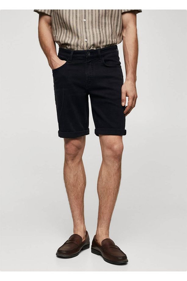 Slim fit kot bermuda şort - 1