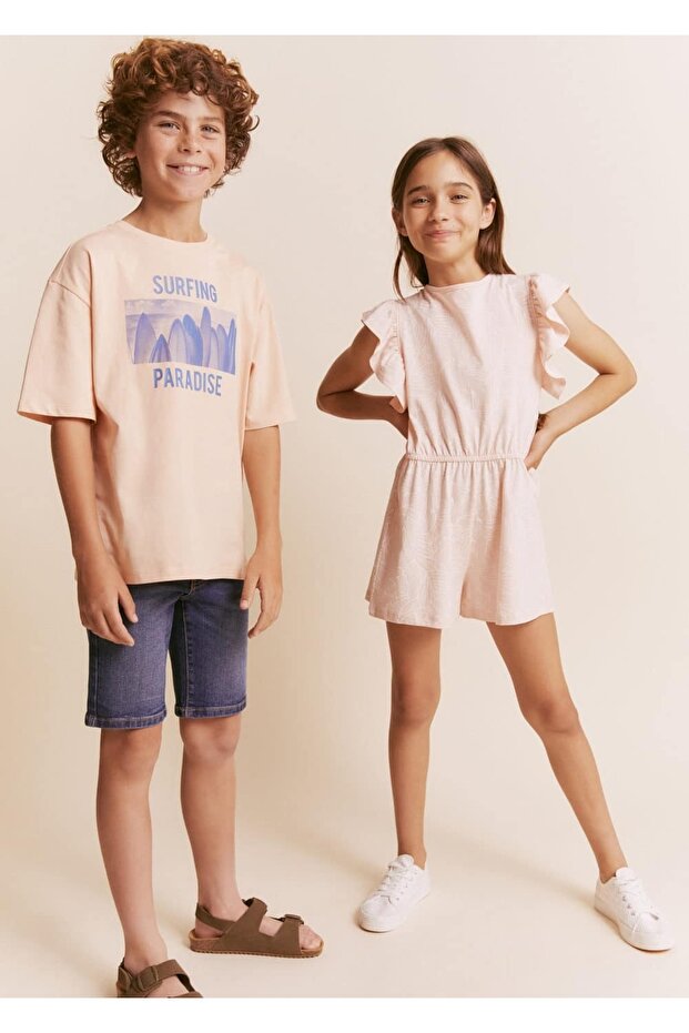 Pamuklu denim şort - 5