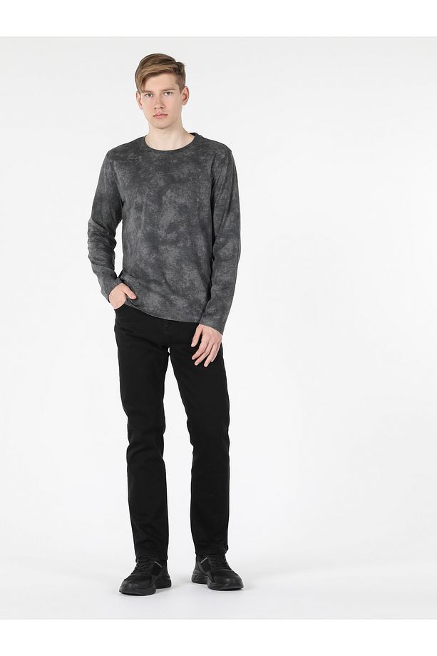 Regular Fit Bisiklet Yaka Antrasit Erkek Uzun Kol Tişört Cl1057371 - 3