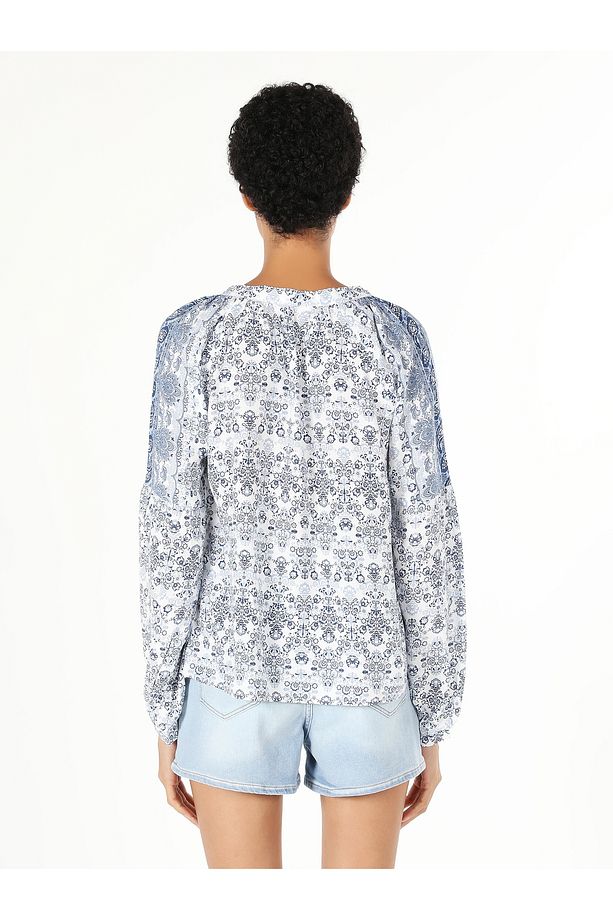Regular Fit Desenli Mavi Kadın Uzun Kol Bluz Cl1057614 - 2