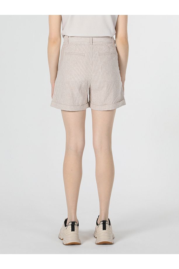 Regular Fit Yüksek Bel Bej Kadın Şort Cl1058782 - 2