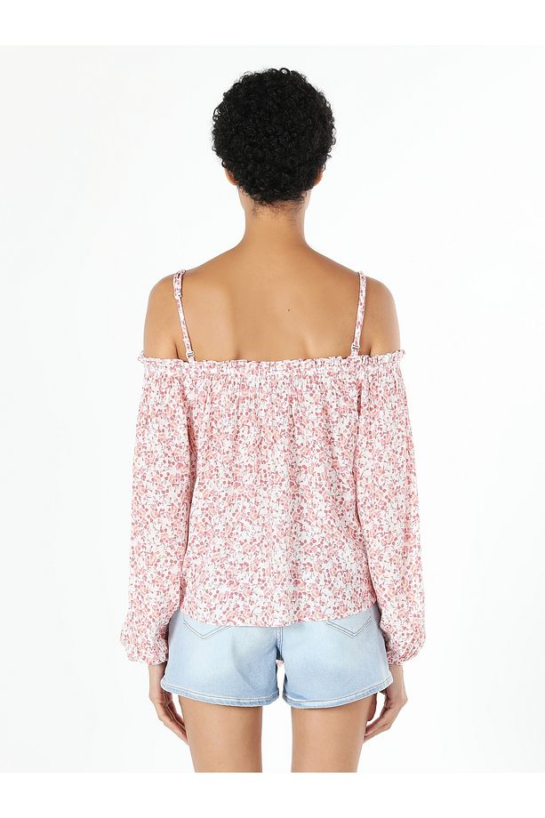 Regular Fit Çiçek Baskılı Pembe Kadın Uzun Kol Gömlek Cl1058730 - 2