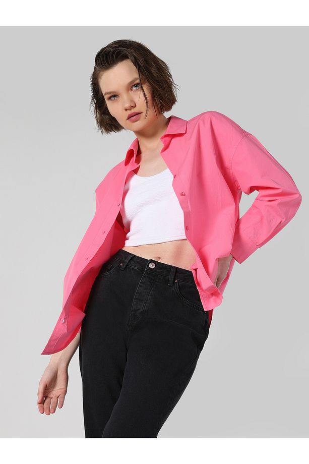 Regular Fit Pembe Kadın Uzun Kol Gömlek Cl1058726 - 5