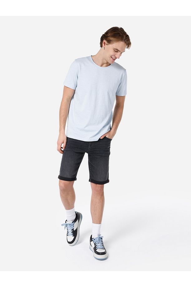Regular Fit Bisiklet Yaka Basic Mavi Erkek Kısa Kol Tişört Cl1058580 - 7