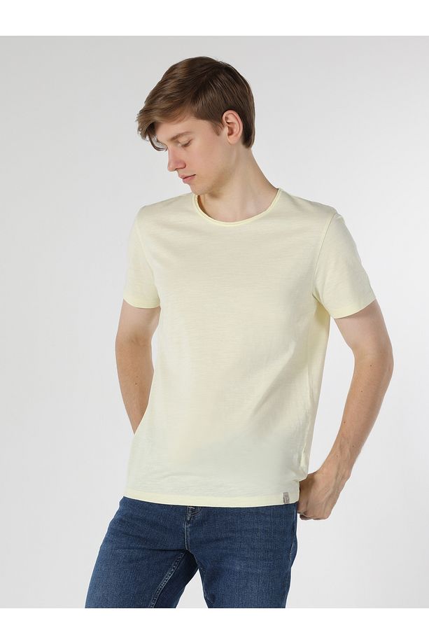 Regular Fit Bisiklet Yaka Basic Sarı Erkek Kısa Kol Tişört Cl1058580 - 4