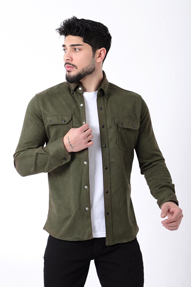 Double Pocket Covered Seasonal Suede Shirt YXC U16463-40211