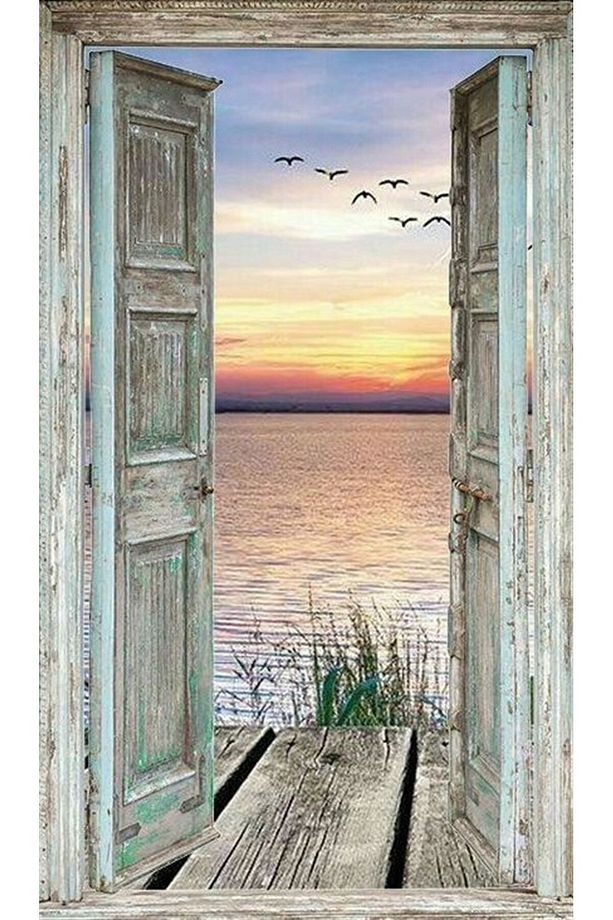 Ahşap Kapı Ve Manzara Marcel Sanat Elmas Mozaik Tablo 41x69cm - 1
