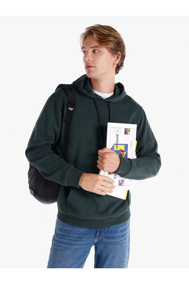 Regular Fit Kapüşonlu Yeşil Erkek Sweatshirt Cl1059712 - 1