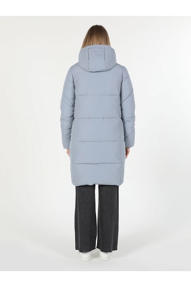 Regular Fit Şişme Kapüşonlu Mavi Kadın Kaban Cl1060243 - 2
