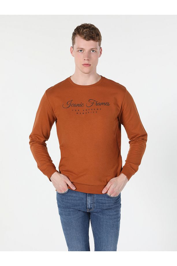 Regular Fit Baskılı Turuncu Erkek Sweatshirt Cl1060126 - 1
