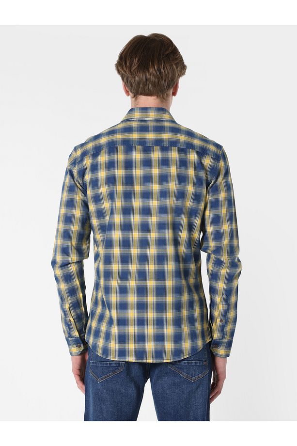 Slim Fit Kareli Mavi Erkek Uzun Kol Gömlek Cl1061650 - 2
