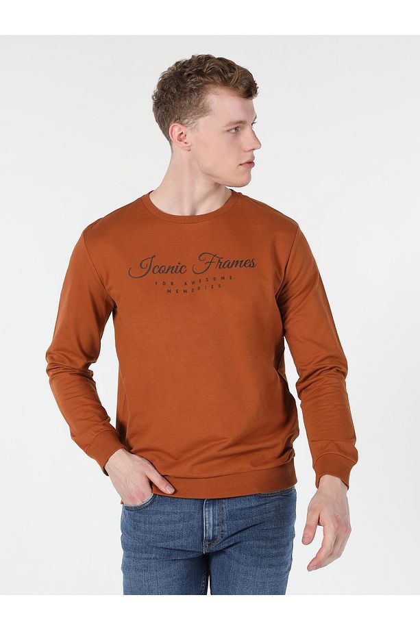Regular Fit Baskılı Turuncu Erkek Sweatshirt Cl1060126 - 4