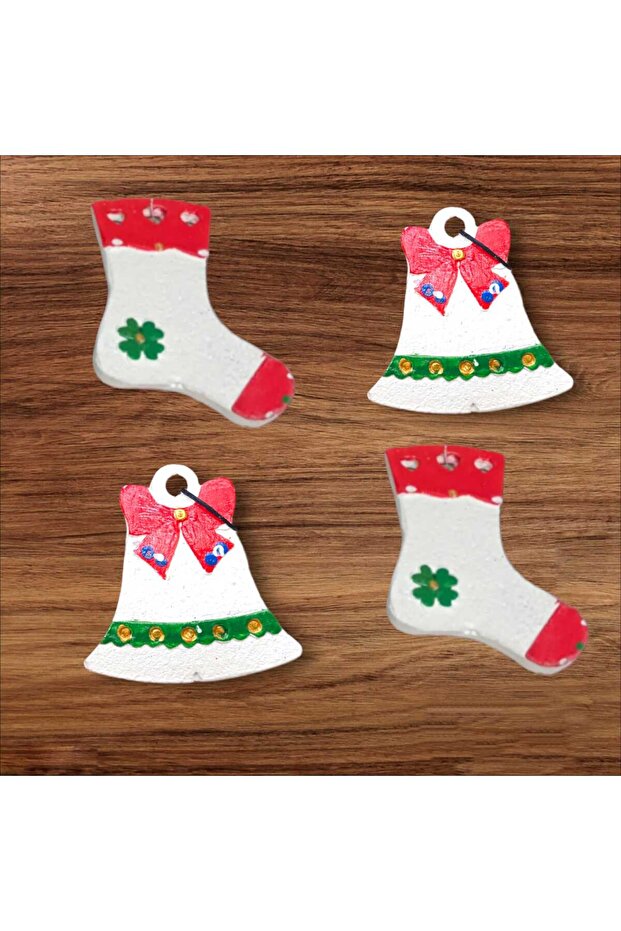 Christmas Stocking & Bell Concrete Wall & Door & Tree Ornament 4 Pieces