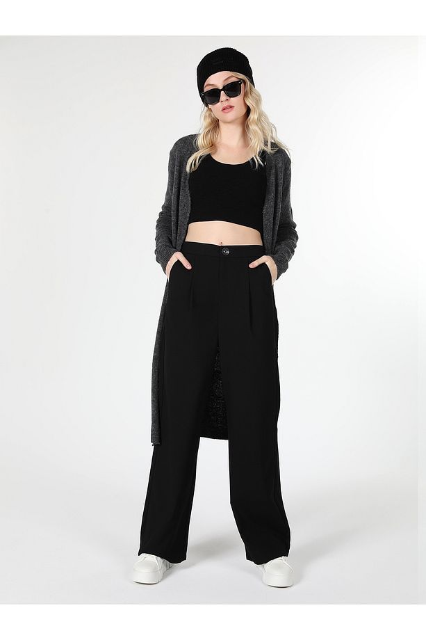 Regular Fit Uzun Antrasit Kadın Hırka Cl1061438 - 3