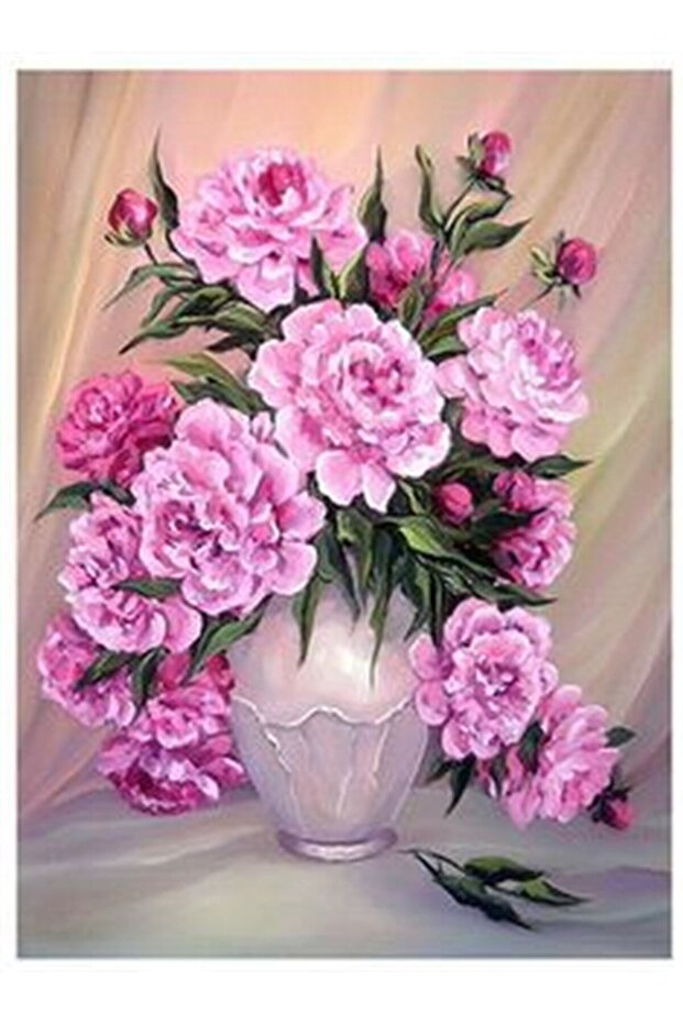 Pembe Güzel Çiçekler Marcel Sanat Elmas Mozaik Tablo 41x53cm - 1