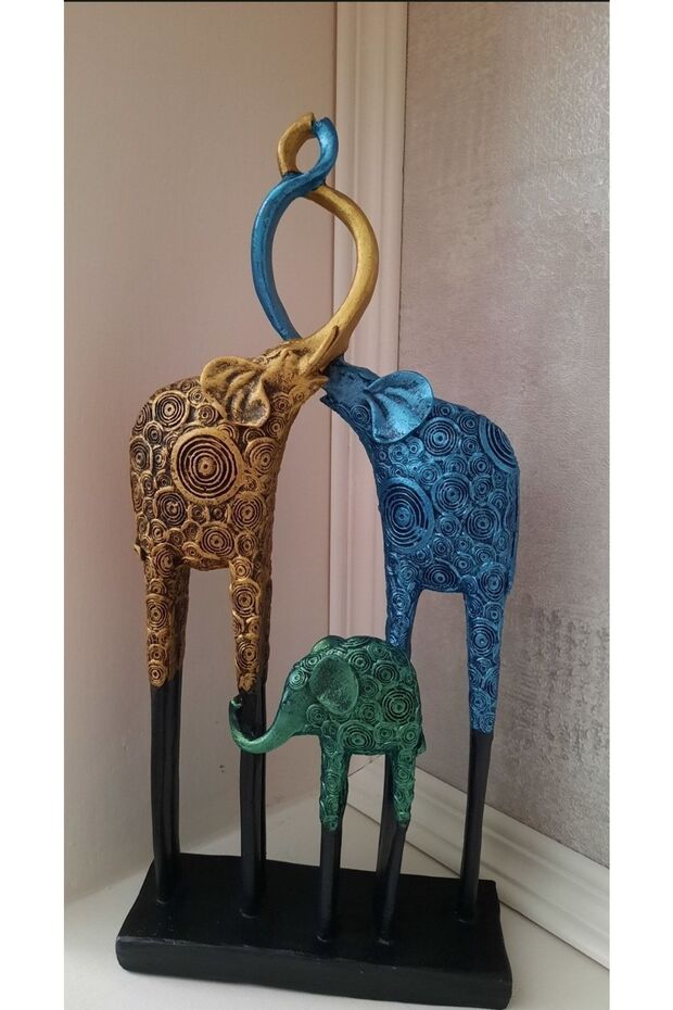 Hand Dekor Fil Ailesi Heykel - 5