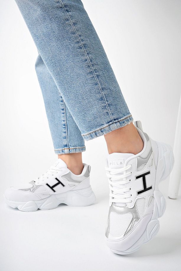 Gümüş Kadın Sneaker Yüksek Taban Ayakkabı - 1