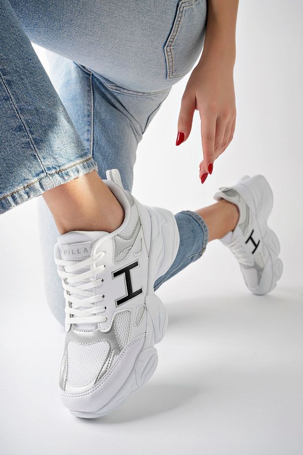 Gümüş Kadın Sneaker Yüksek Taban Ayakkabı - 2