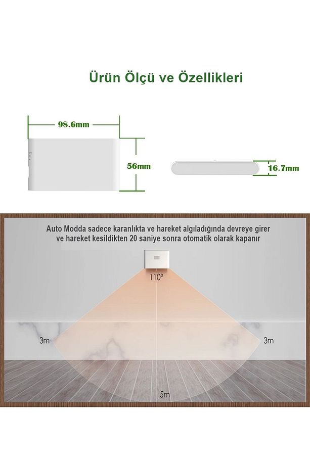 Sensörlü Aplik Gece Lambası Şarjlı Mıknatıslı Çift Yönlü Hero Led Beril Merdiven Koridor Aydınlatma - 8
