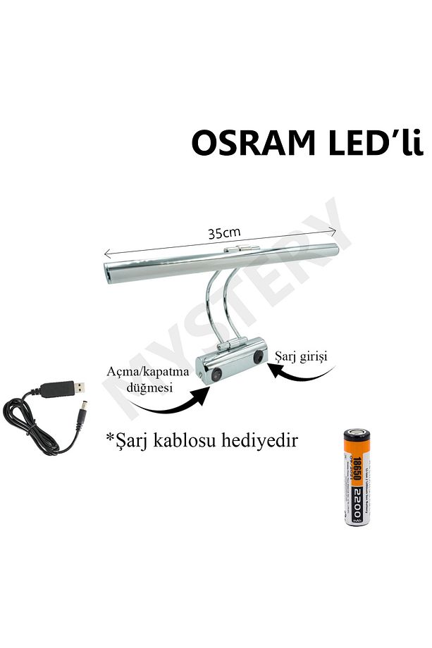 Osram led Flüt Şarjlı Pilli siyah kasa koridor Günışığı Ledli Tablo Kuğu Duvar Aplik şarjlı Pilli - 1