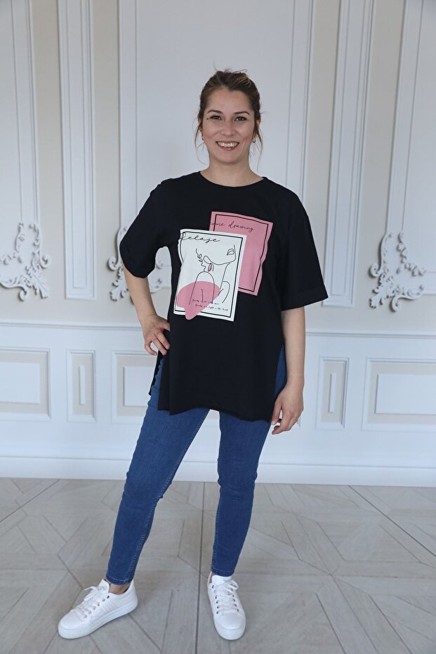Siyah Baskılı Basic Tshirt