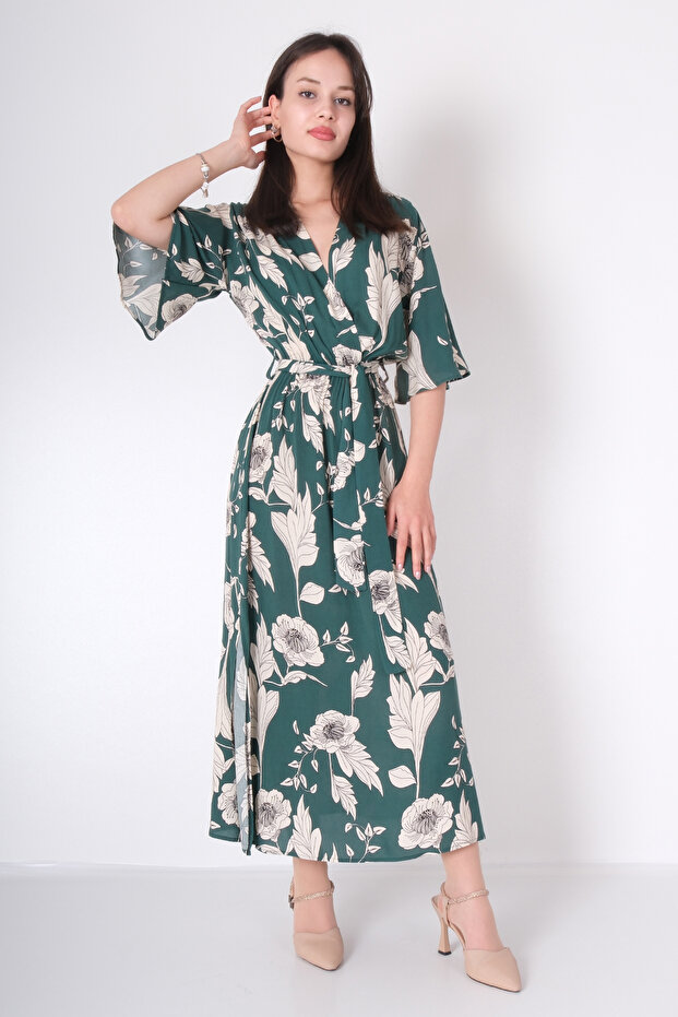 فستان منقوش مزدوج الصدر - 5