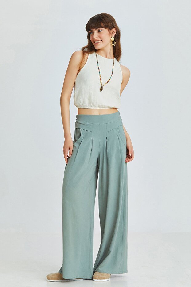 Çağla - Wide Leg Trousers with Elastic Back