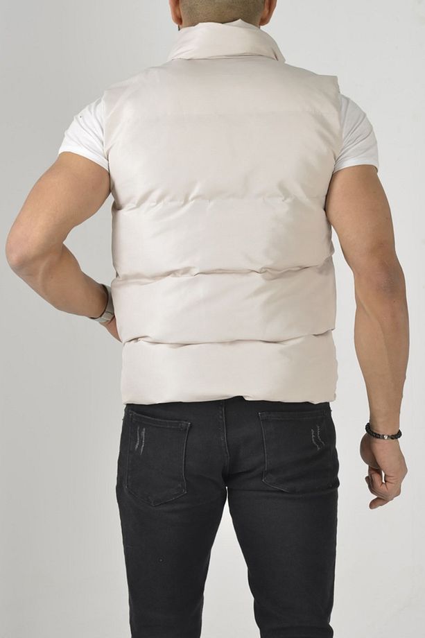 Erkek Bej Crozvise Mat Kumaş Şişme Yelek - 5