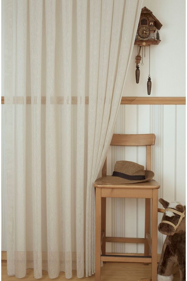 Linen Tulle Curtain Beige Color Without Battery