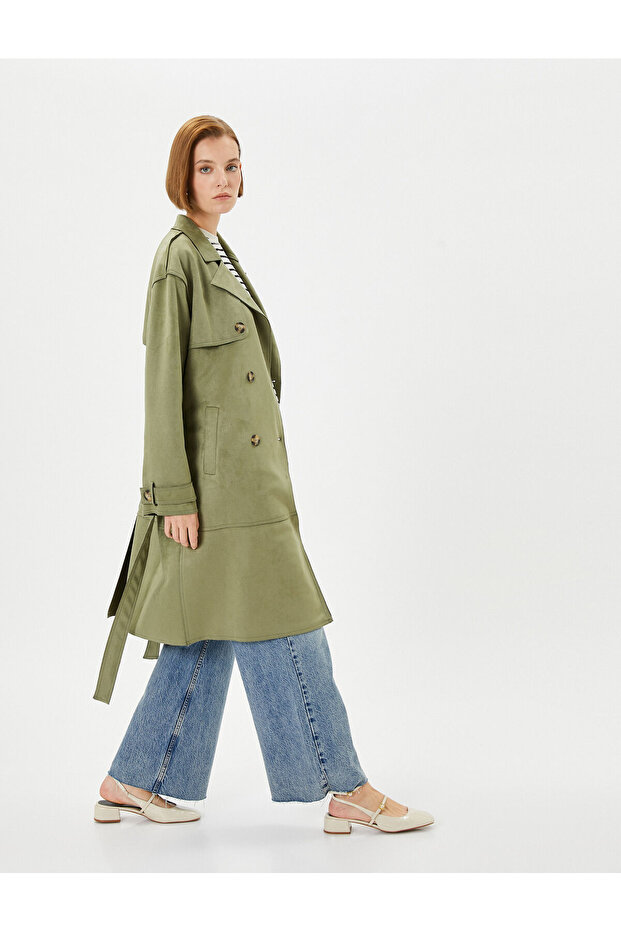 Trench Coat Double Breasted Buttoned Belted Waist Pocket