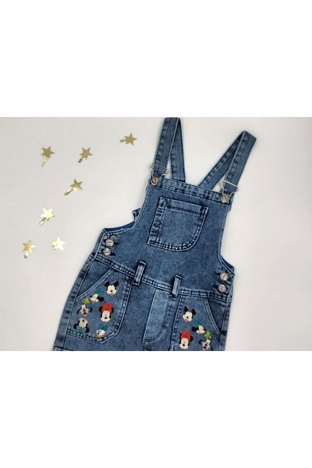 %100 Pamuk Denim Minnie Mouse Baskılı Kız  Çocuk Kot Şort Salopet Kız Çocuk Kot Slopet - 2