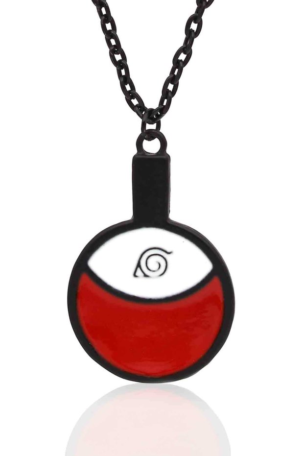 Naruto Uchiha Symbol Necklace - Enameled, Black Color Classic with Chain