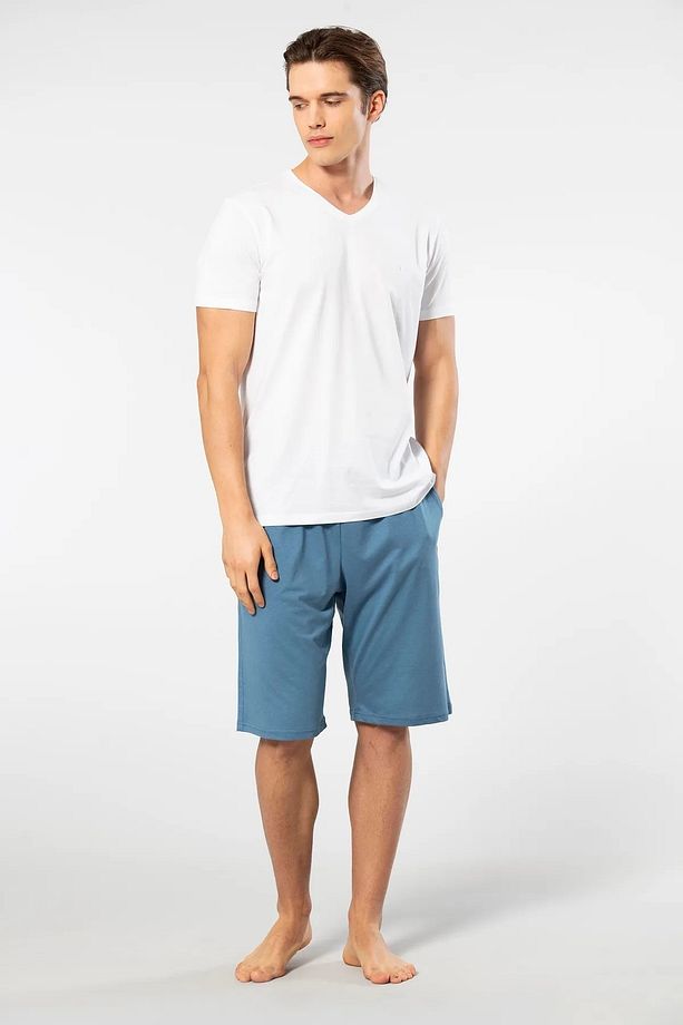 Erkek Modal Bermuda Şort Kısa Kollu Pijama Takımı %50 Modal %50 Pamuk - 2
