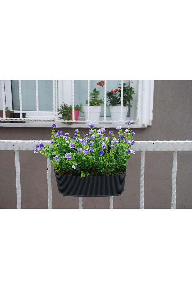 Çiçekli Şimşir Küpeşte Askılı Antrasit renkli Balkon Saksıda Yapay Çiçek - 3