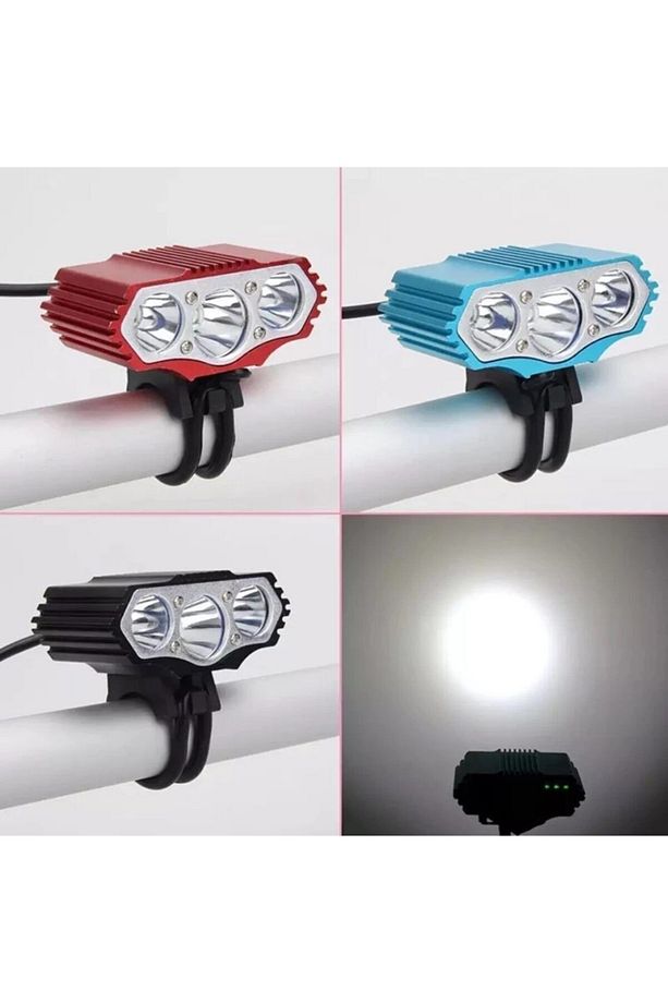 12.000 Lümen 3x Xm-l T6 Led Bisiklet Farı Usb Siyah/ Mavi Renkler Kırmızı Far - 1