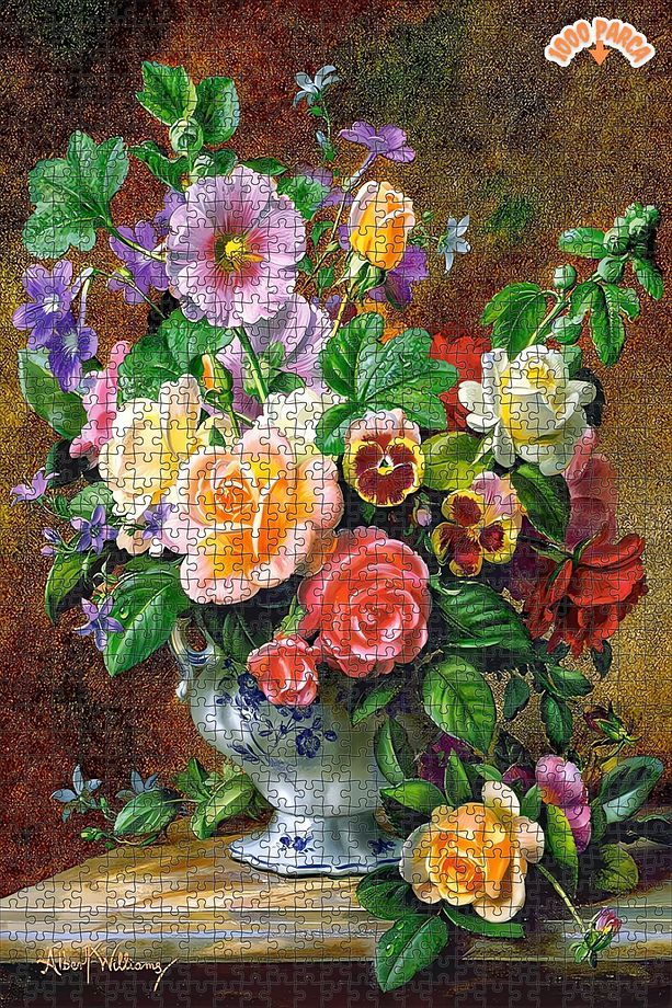 Vazoda Çiçekler Dekoratif Çift Katlı Çerçeveli Asılabilir Ahşap Puzzle 1000 PARÇA 50X70 - 1