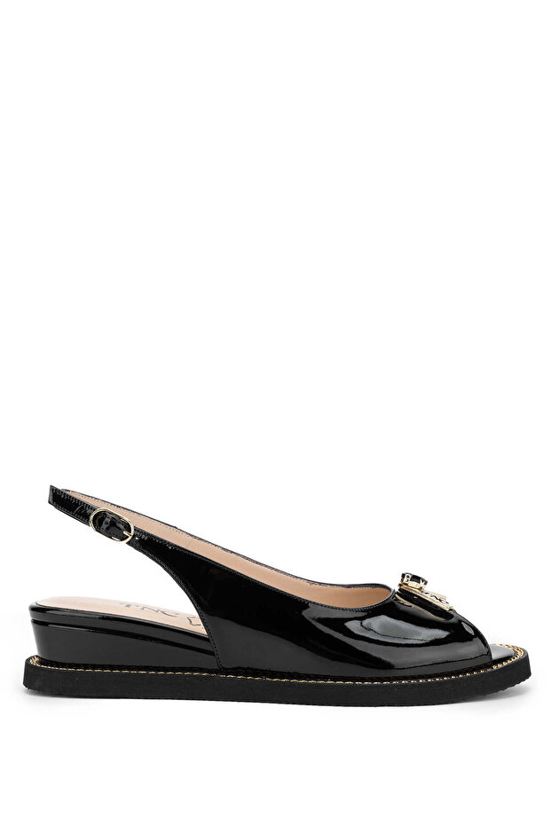 Women's Genuine Leather Black Patent leather Leather Heeled Sandals
