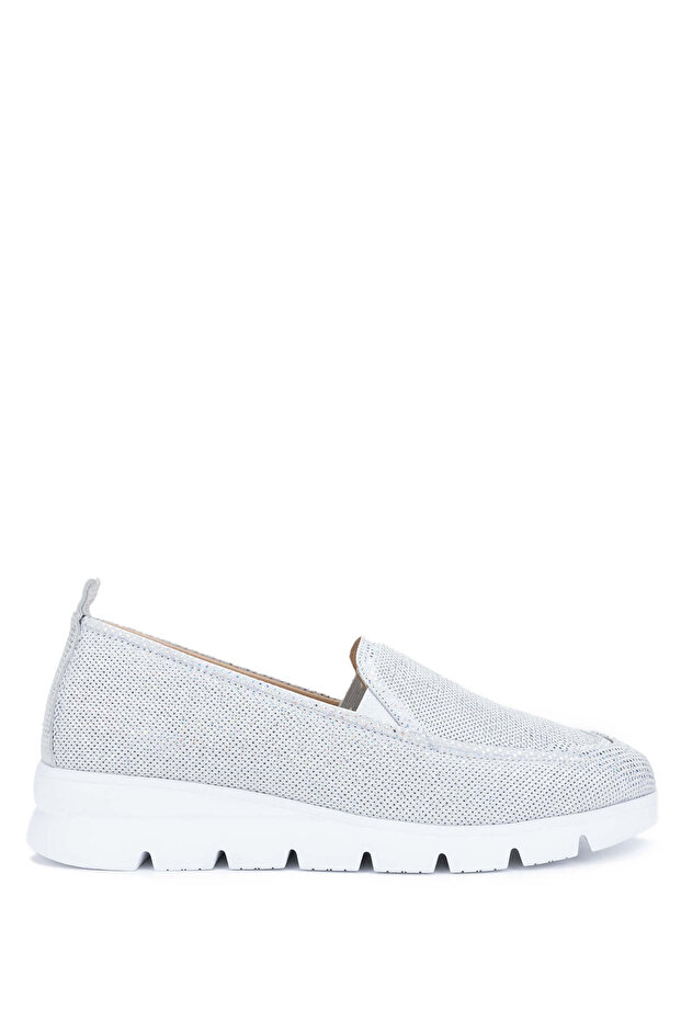 Women's Genuine Leather Silver Metallic Casual Shoes