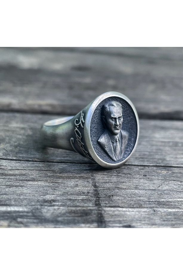 925 Ayar ATATURK Yuvarlak Yüzük - 6