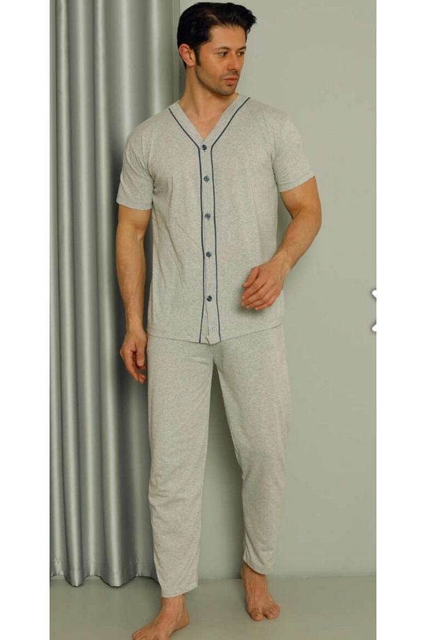 Moonline %100 Pamuk Önü Düğmeli Kısa Kol Yazlık  Erkek Pijama - 2