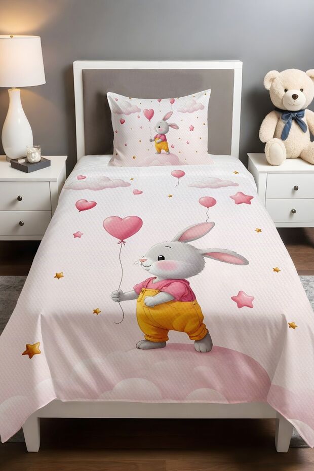 Heart Balloon Rabbit Patterned Pique Set (160x230cm)