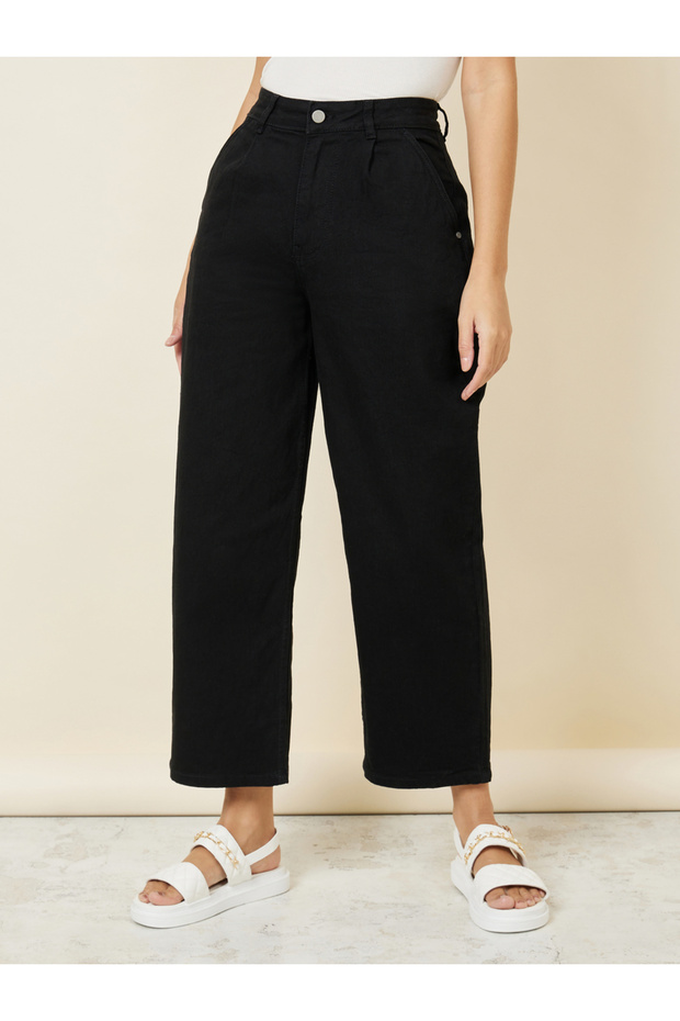 جينز سادة واسع الساق - 1